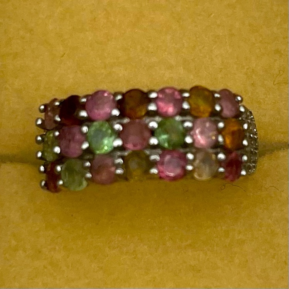 Multicolor Tourmaline Rhodium Over Sterling Silver Ring 1.95ctw/Zircon.30ctw - 6